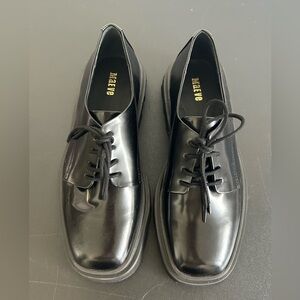 MAEVE Anthropologie Size 6 Black Leather Derby Shoes LACE UP